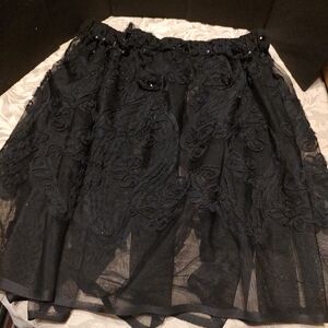 🕷️🖤🕷️ Beautiful Handmade Black Beaded Floral Ribbon Sheer Organza Skirt - M